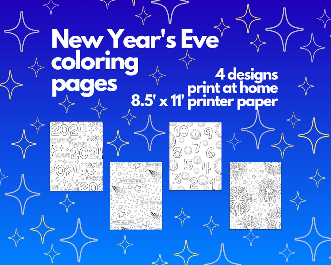 New Year's Eve Coloring Pages - Printable Coloring Pages, Color Sheets, Instant Download ...