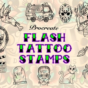 20 Halloween Flash Tattoos Stamps Procreate Tattoo Stamps Brushes