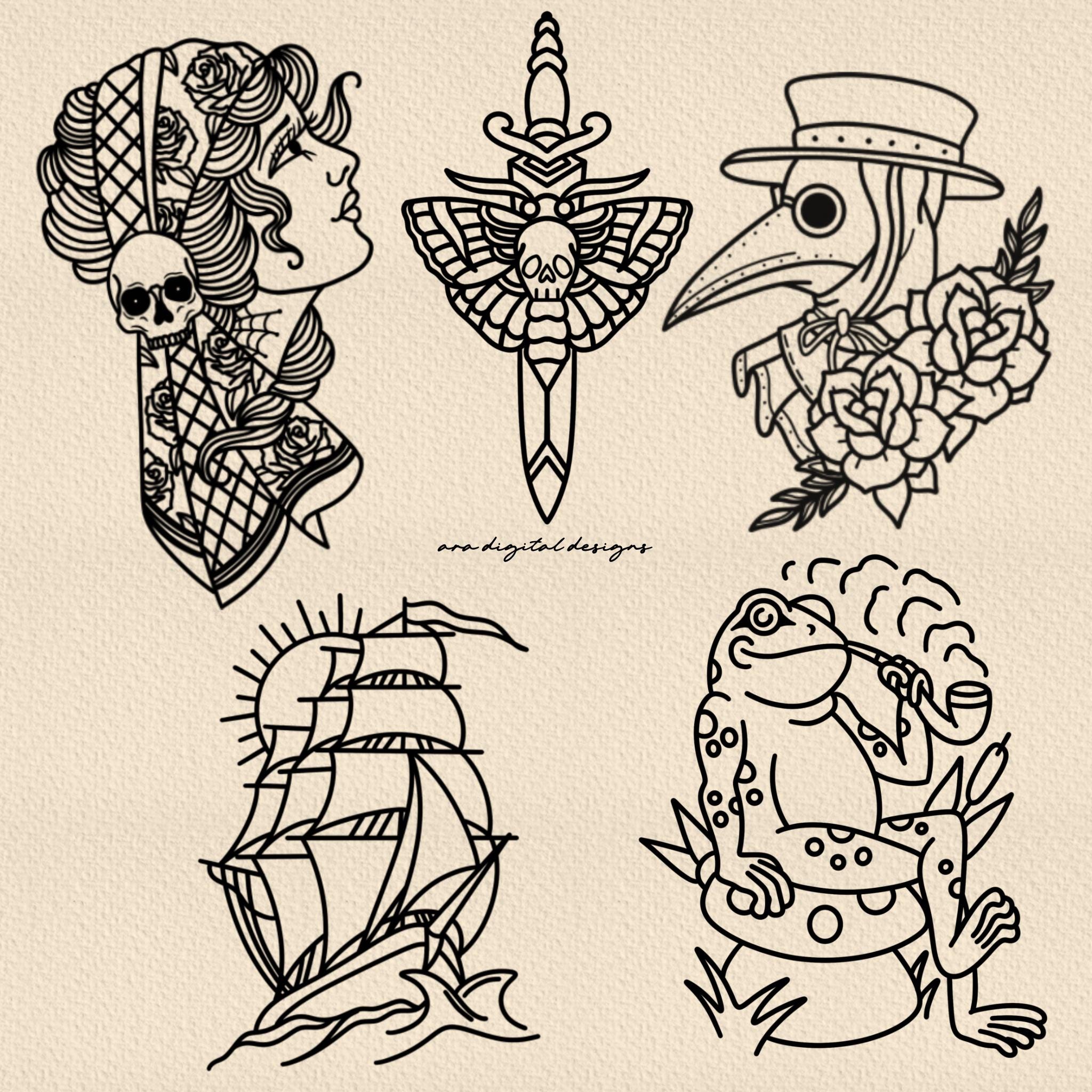 20 American Traditional Tattoo Stamp Brushes for Procreate - Etsy