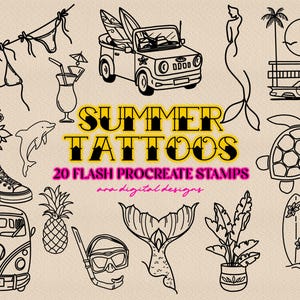 20 Summer Flash Tattoos Stamps Procreate Tattoo Stamps Procreate Tattoo Brushes