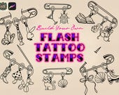 Safety Pin Charms Flash Tattoo Stamps: Procreate Brushes (Digital Download)