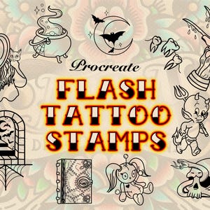 20 Halloween Flash Tattoos Stamps Procreate Tattoo Stamps Brushes