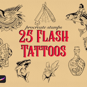 25 Flash Tattoos Stamps Procreate Tattoo Stamps Procreate Tattoo Brushes
