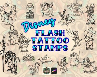 Sellos de tatuajes Flash de Disney, set de pinceles para Procreate (descarga digital)