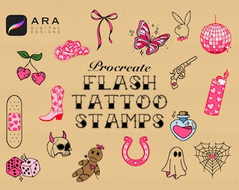 Flash Tattoo Stamps: 20 Procreate Brushes (Digital Download)