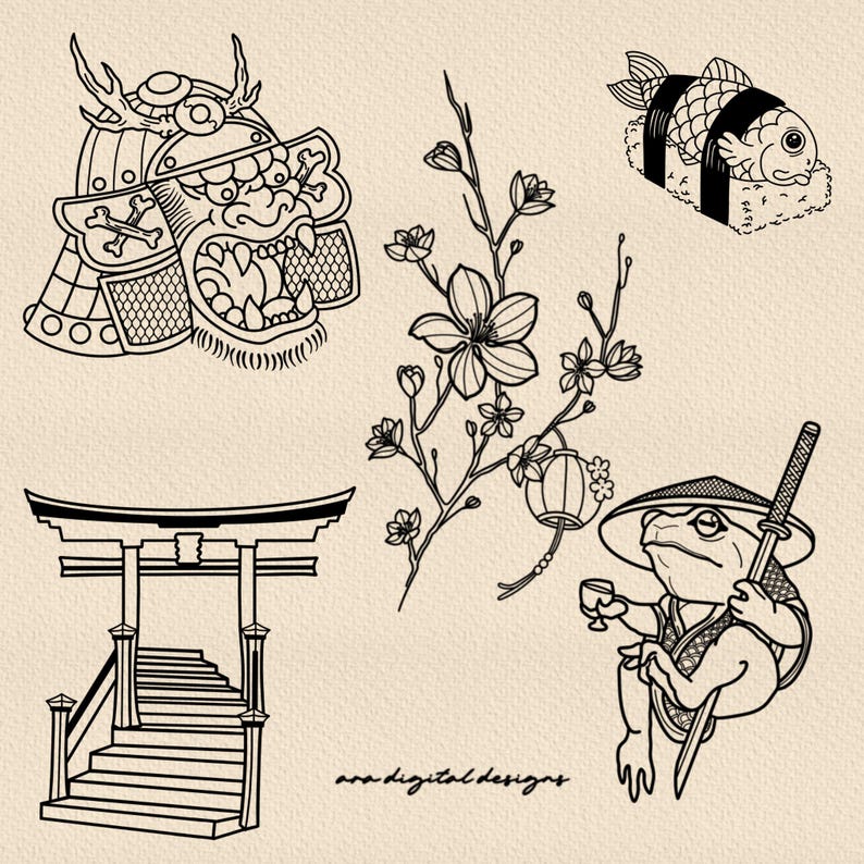 20 Japanese Traditional Tattoo Stamp Brushes for Procreate - Etsy