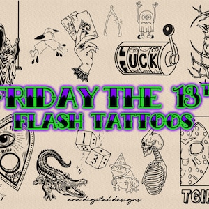 30 Friday the 13th Flash Tattoos Spooky Stamps Procreate Tattoo Stamps Brushes