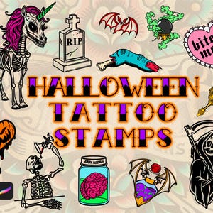 20 Halloween Flash Tattoos Stamps Procreate Tattoo Stamps Brushes