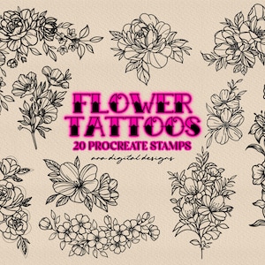 20 Floral Tattoo Stamps for Procreate Tattoo Stamps Procreate Tattoo Brushes