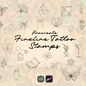30 Fineline Tattoos Stamps Procreate Tattoo Stamps Procreate Tattoo Brushes