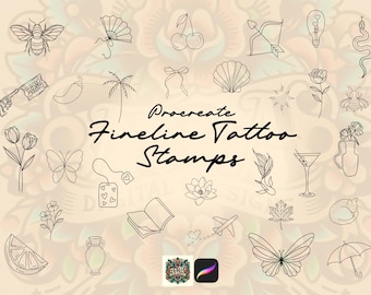 30 Fineline Tattoo Stempel: Procreate Pinsel Set (Digitaler Download)