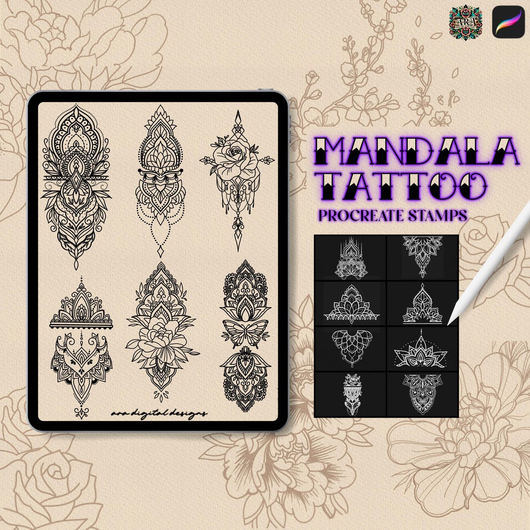 Mandala Tattoo Procreate Stamps: 15 Brush Set (digital Download) - Etsy