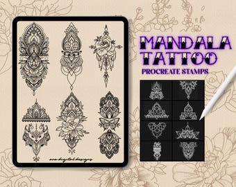 Mandala Tattoo Procreate Stamps: 15 Brush Set (Digital Download)
