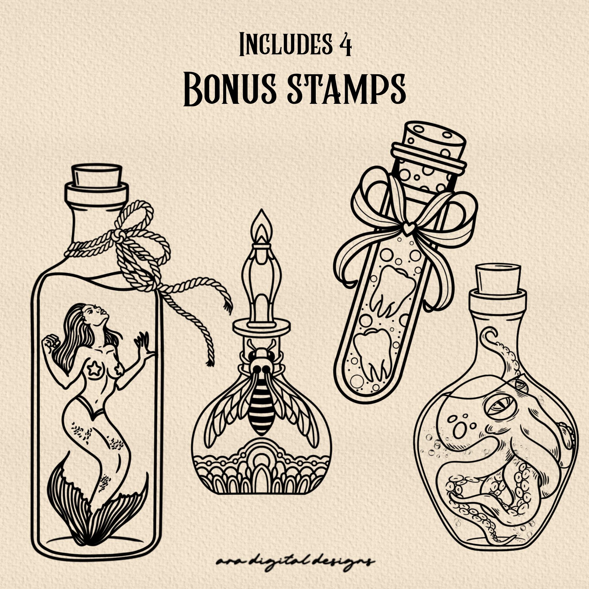 Build Your Own Potion Bottle Tattoo Stamps Procreate Tattoo Stamps ...