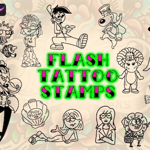 20 90’s Cartoon Flash Tattoos Stamps Procreate Tattoo Stamps Brushes