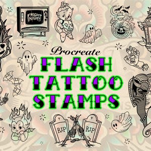 25 Halloween Flash Tattoos Spooky Stamps Procreate Tattoo Stamps Brushes
