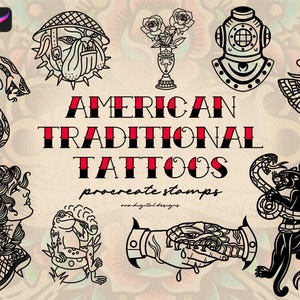 May include: A set of 10 American traditional tattoo flash designs. The designs include a bulldog, a snake, a frog, a hand with a snake, a diving helmet, a dagger, a vase with flowers, a skull, and a panther. The designs are in black and white and are perfect for tattoo artists and enthusiasts.