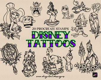 Sellos de tatuajes Disney Flash, pinceles para Procreate (descarga digital)