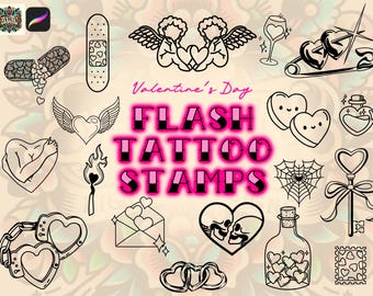 Valentine's Day Tattoo Stamps: 20 Flash Procreate Brushes (Digital Download)