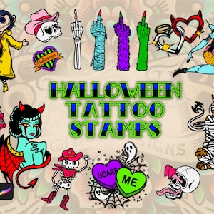 35 Halloween Flash Tattoos Stamps Procreate Tattoo Stamps Brushes