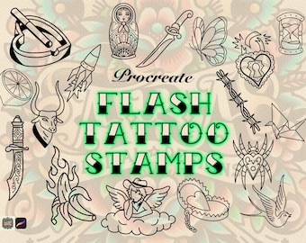 Flash Tattoo Stamps: 20 Procreate Tattoo Brushes (Digital Download)