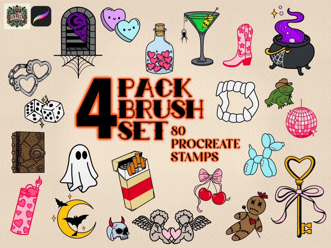 80 Flash Tattoo Stamps: Procreate Brush Set (digital Download) - Etsy
