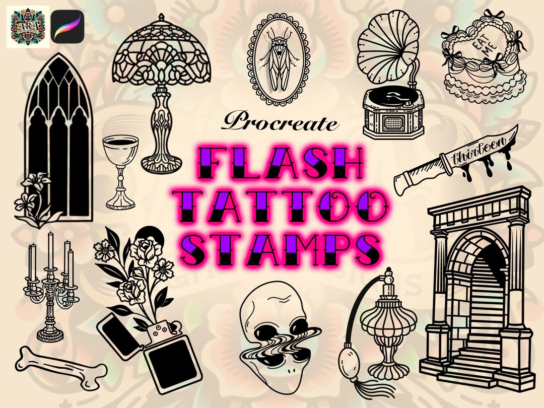 20 Traditional Style Gothic Tattoo Stamp Brushes for Procreate - Etsy