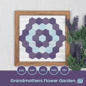 Fichiers découpés au laser SVG couette, bloc de courtepointe jardin de fleurs grand-mère, couette SVG grange, motif géométrique, Glowforge, Cricut, Silhouette