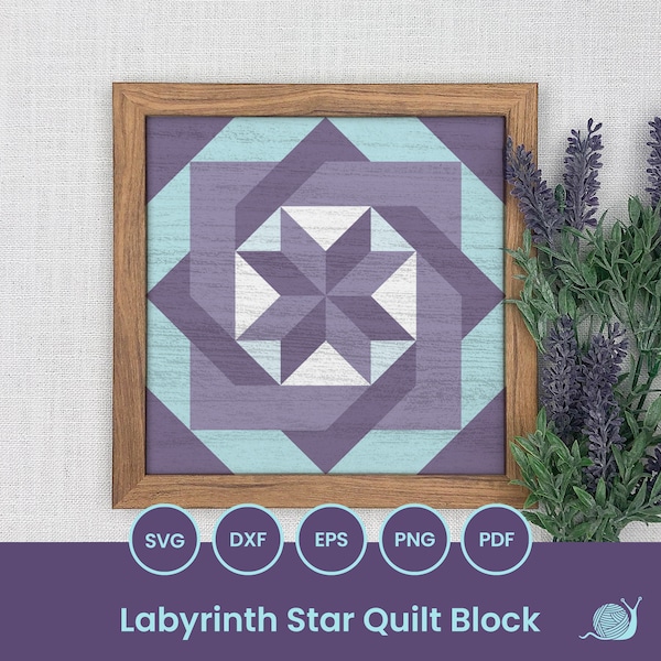 Quilt SVG laser cut files, Labyrinth Star Quilt Block, Barn Quilt SVG, Geometric pattern, Laser cut, Glowforge, Cricut, Silhouette