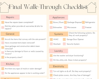 Final Walkthrough Checklist - Real Estate Checklist, Digital Download, Canva Template, Home Owners, Real Estate Agent, New Homeowner