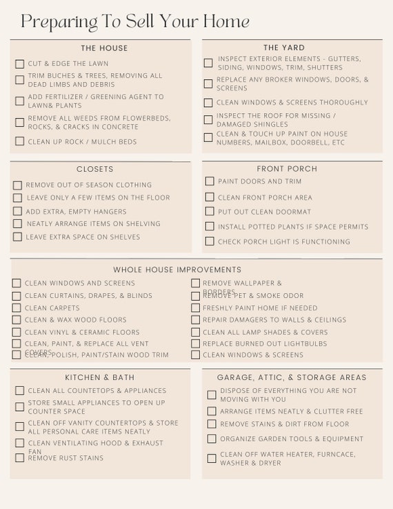 Preparing to Sell Your Home Sellers Checklist Real Estate - Etsy