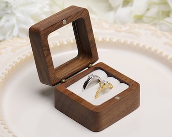 Personalize Double Slot Ring Box with Glass Lid, Wooden Ring Box, Engrave Wooden Ring Box, Ring Box for Proposal, Wedding