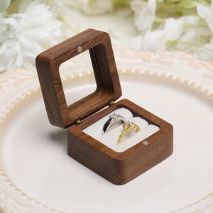 Personalize Double Slot Ring Box with Glass Lid, Wooden Ring Box, Engrave Wooden Ring Box, Ring Box for Proposal, Wedding