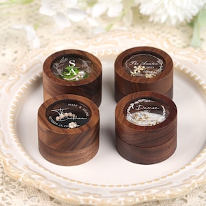 Personalize Round Wooden Ring Box with Glass Lid, Wooden Ring Box, Engrave Wooden Ring Box, Ring Box for Proposal, Wedding Proposal