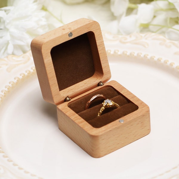 Custom Double Slot Wooden Ring Box for Wedding, Engraved Wooden Ring Box, Ring Storage Box for 2 Rings, Personalized Gift for Her