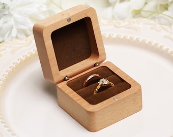 Custom Double Slot Wooden Ring Box for Wedding, Engraved Wooden Ring Box, Ring Storage Box for 2 Rings, Personalized Gift for Her