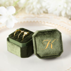 Personalized Velvet Ring Box, Wedding Set Elegant Keepsake Box, Single/Double/Triple Slot Jewelry Box, Customized Monogram Ring Box image 1