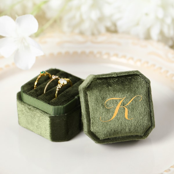 Personalized Velvet Ring Box, Wedding Set Elegant Keepsake Box, Single/Double/Triple Slot Jewelry Box, Customised Monogram Ring Box