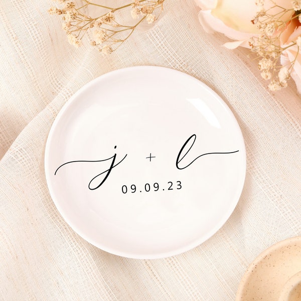 Personalize Wedding Ring Holder, Initial Date Ring Dish, Gift For Bride and Groom, Bridesmaid Proposal Gift, Bridal Shower, Anniversary Gift