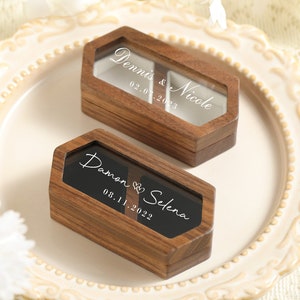 Square Wooden Ring Box for Wedding Ceremony, High Quality Personalized Wooden Ring Box, Custom Glass-lid Wood Ring Case, Engagement Ring Box