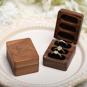 Custom Wooden Ring Box for Wedding, Three Slot Ring Box, Engrave Ring Storage Box, Personalize Gift, Ring Box for Wedding Ceremony