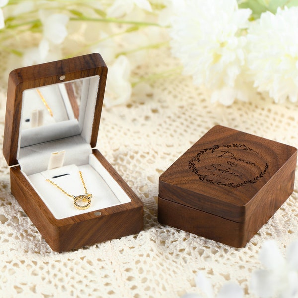 Wedding Necklace Box, Custom Jewelr Box, Wooden Necklace Box with Mirror, Anniversary Gift, Wedding Gift for Her, Necklace Travel Storage