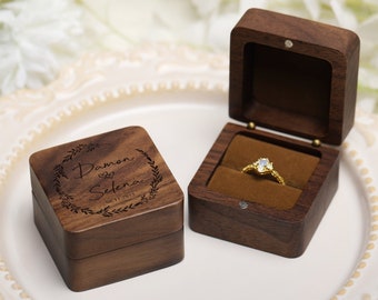 Personalized Wooden Square Ring Box, Engraved Wooden Ring Box, Ring Box for Wedding, Custom Jewelry Box, Jewelry Storage, Couple Gift