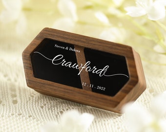 Square Wooden Ring Box for Wedding Ceremony, High Quality Personalized Wooden Ring Box, Custom Glass-lid Wood Ring Case, Engagement Ring Box