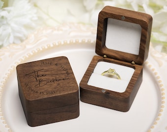 Personalized Wooden Square Ring Box, Engraved Wooden Ring Box, Ring Box for Wedding, Custom Jewelry Box, Jewelry Storage, Couple Gift