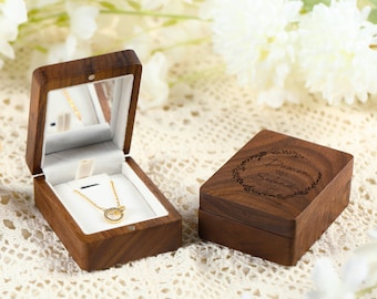 Boîte à collier de mariage, boîte à bijoux personnalisée, boîte à collier en bois avec miroir, cadeau d’anniversaire, cadeau de mariage pour elle, rangement de voyage de collier