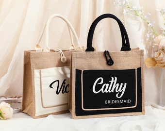 Custom Name Tote Bag, Bridesmaid Gift Bag, Wedding Favors, Monogram Beach Bag, Hen's Party Gift, Personalise Travel Burlap Bag,Bachelor Gift