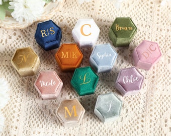 12+ Colors | Personalized Hexagon Double Velvet Ring Box, Engagement Ring & Wedding Set Elegant Keepsake Box, Proposal / Wedding Ring Box