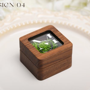 Retro Square Ring Box with Glass Lid, Personalize Wooden Ring Box with Moss Lining, Ring Box for Wedding, Engagement Wood Ring Holder image 4