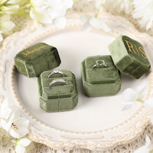 Personalized Velvet Ring Box, Wedding Set Elegant Keepsake Box, Single/Double/Triple Slot Jewelry Box, Customized Monogram Ring Box image 6